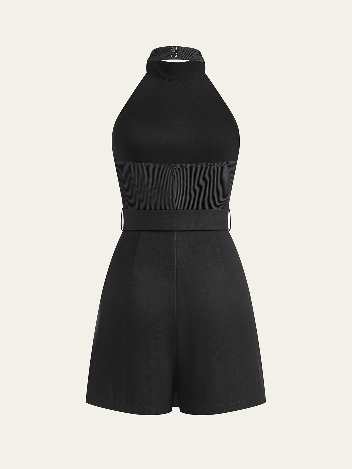 Halter Neck Backless Satin Jumpsuit with Belt