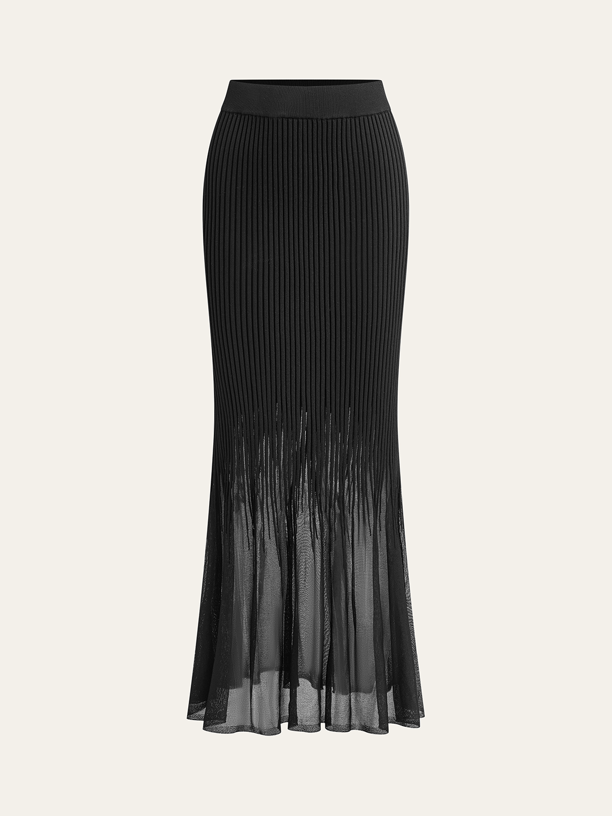 Mesh Hem Ribbed Knit Mermaid Skirt