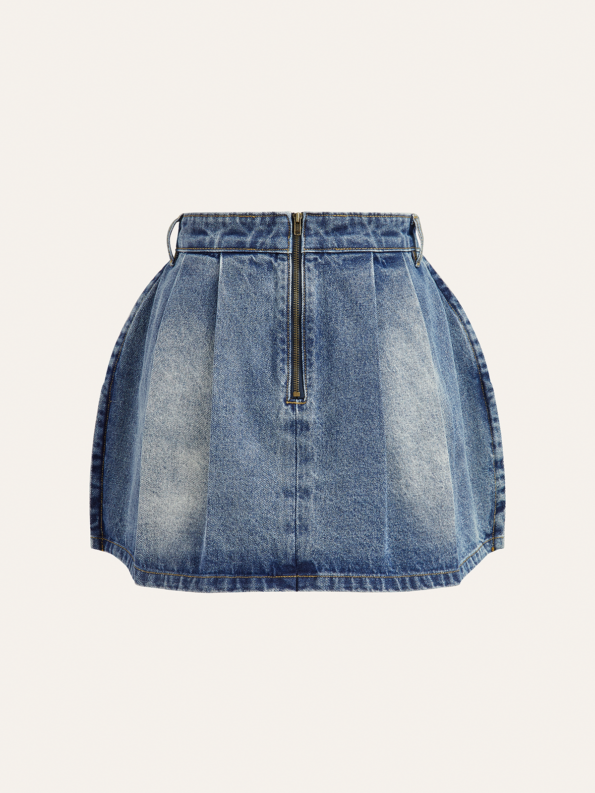 Denim Mid-Waisted Pleated Mini Skirt