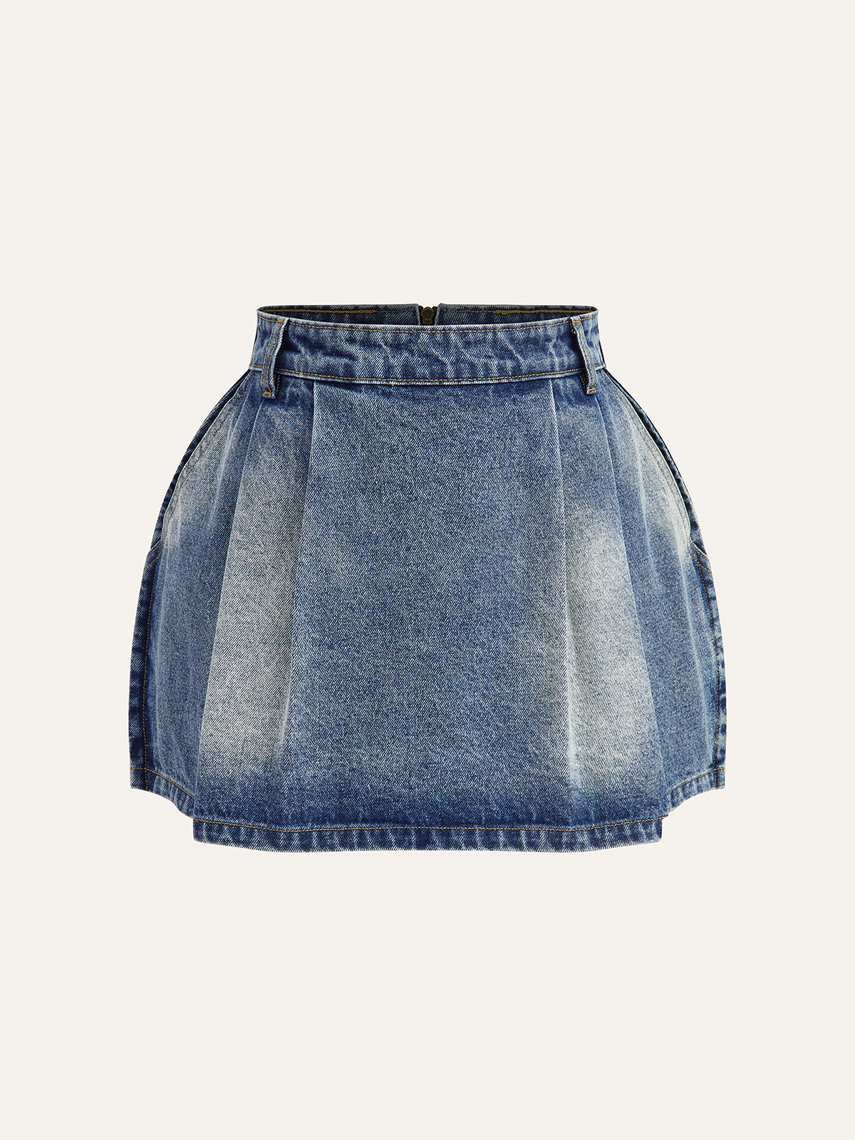 Mini-jupe plissée en jean taille mi-haute