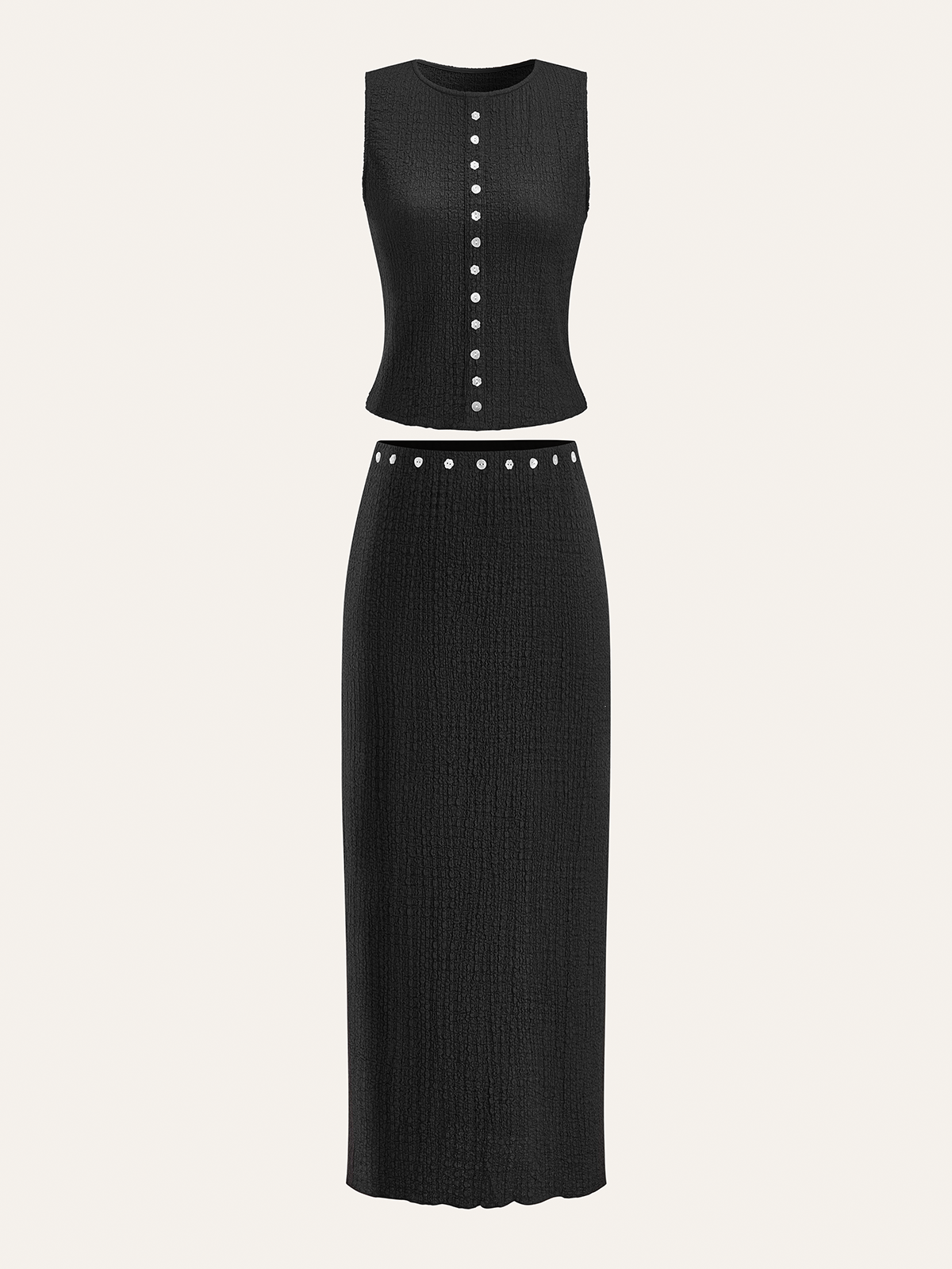 Decor Button Top and Midi Skirt Set