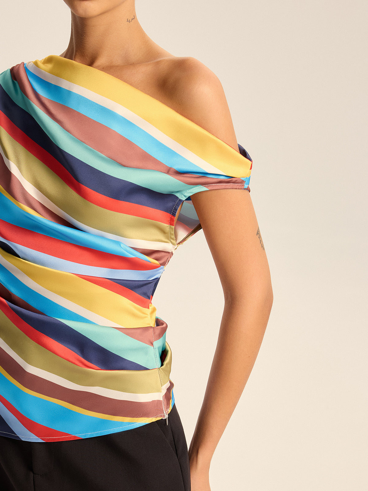 Colorful Striped One-Shoulder Top