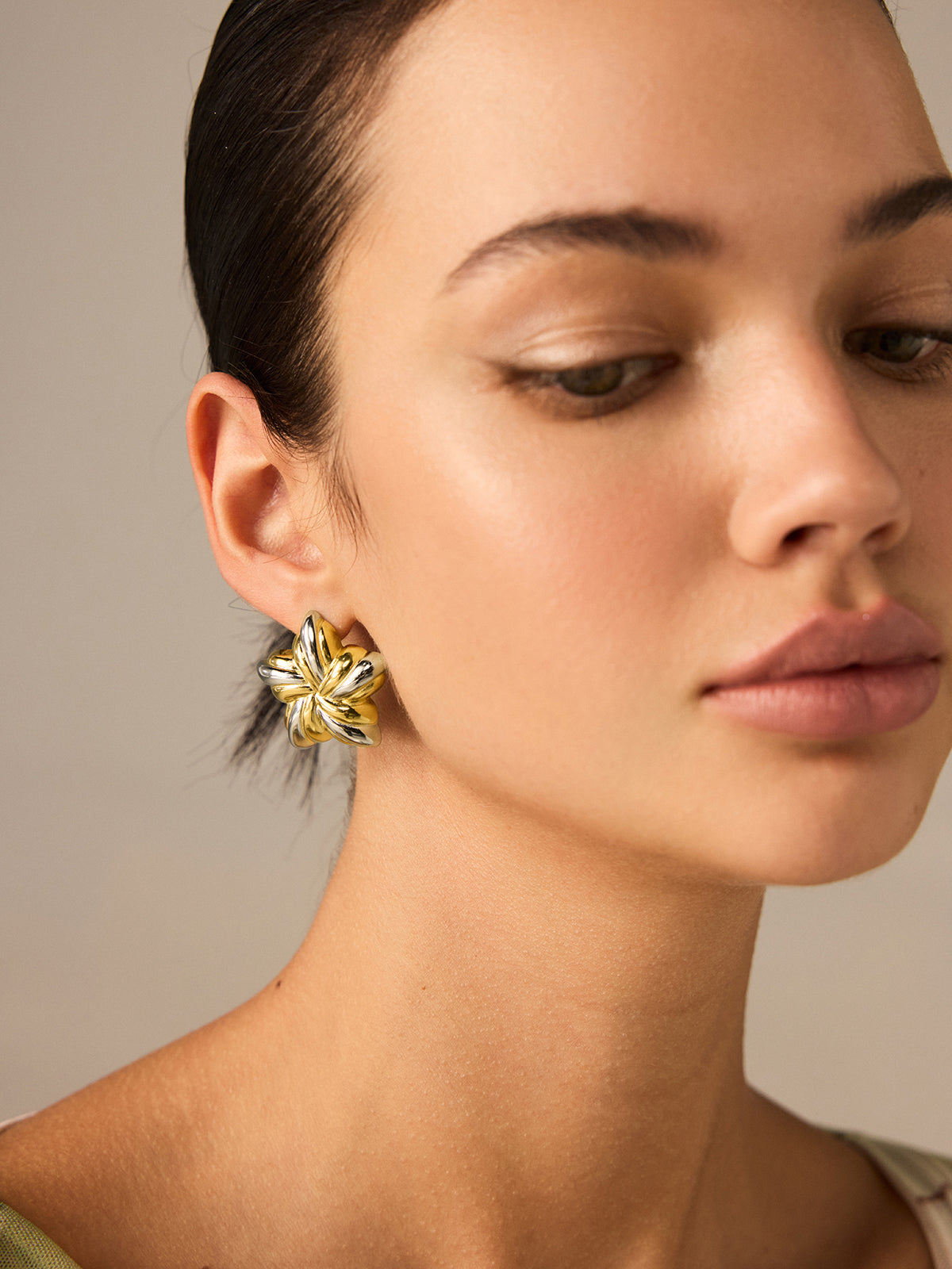 Two-Tone Flower-Shaped Stud Earrings