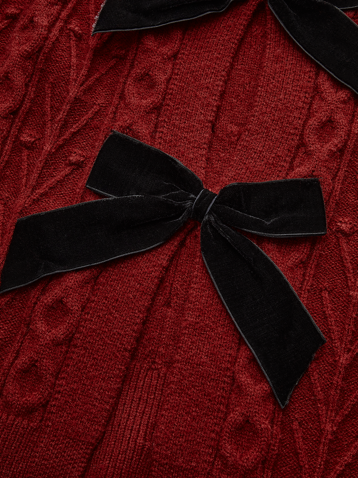 Wool Blend Bow Cable-Knit Cardigan