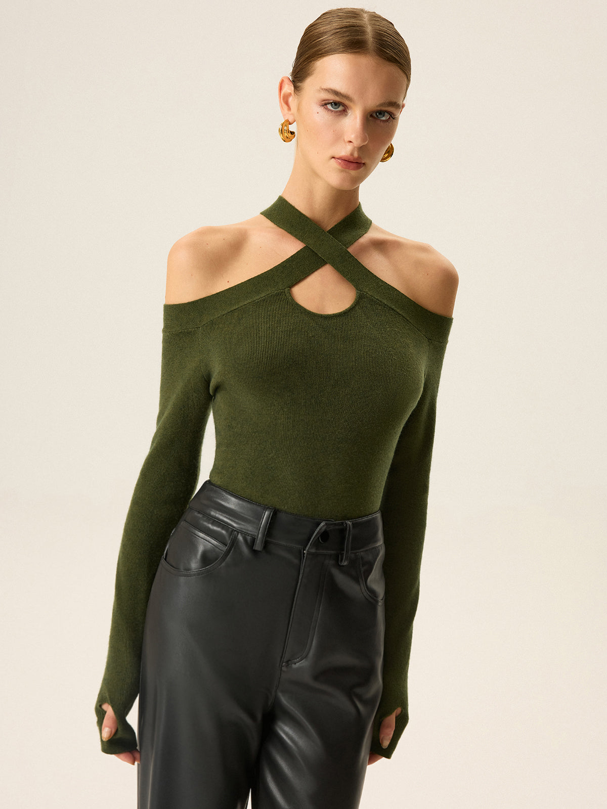 Cross-Strap Off-Shoulder Knit Top