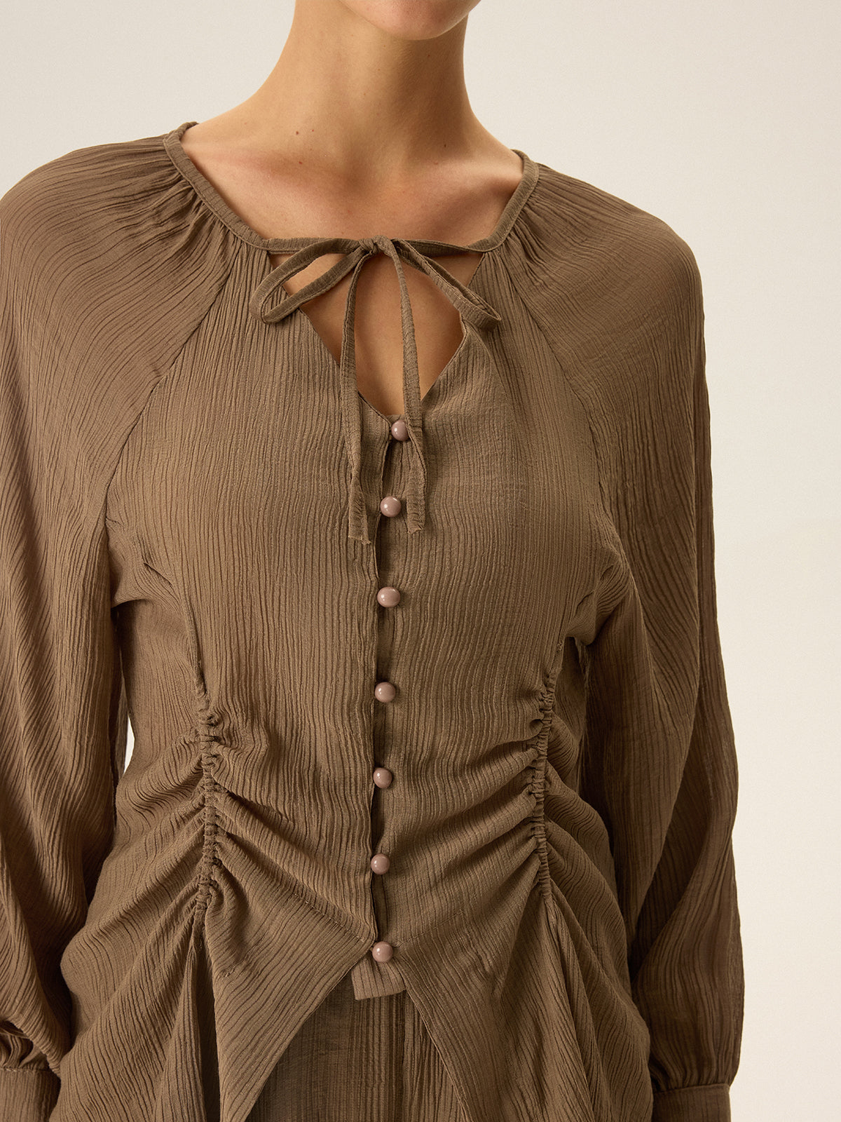 Ruched V-Neck Textured Shorts Set