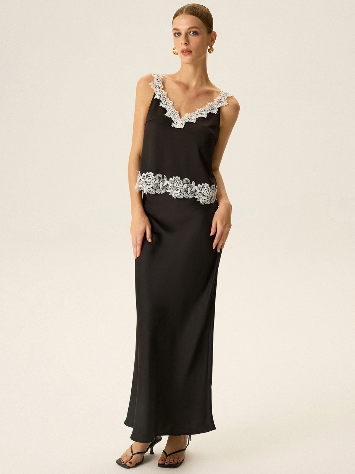 Semi-Sheer Lace Trim Cami Top