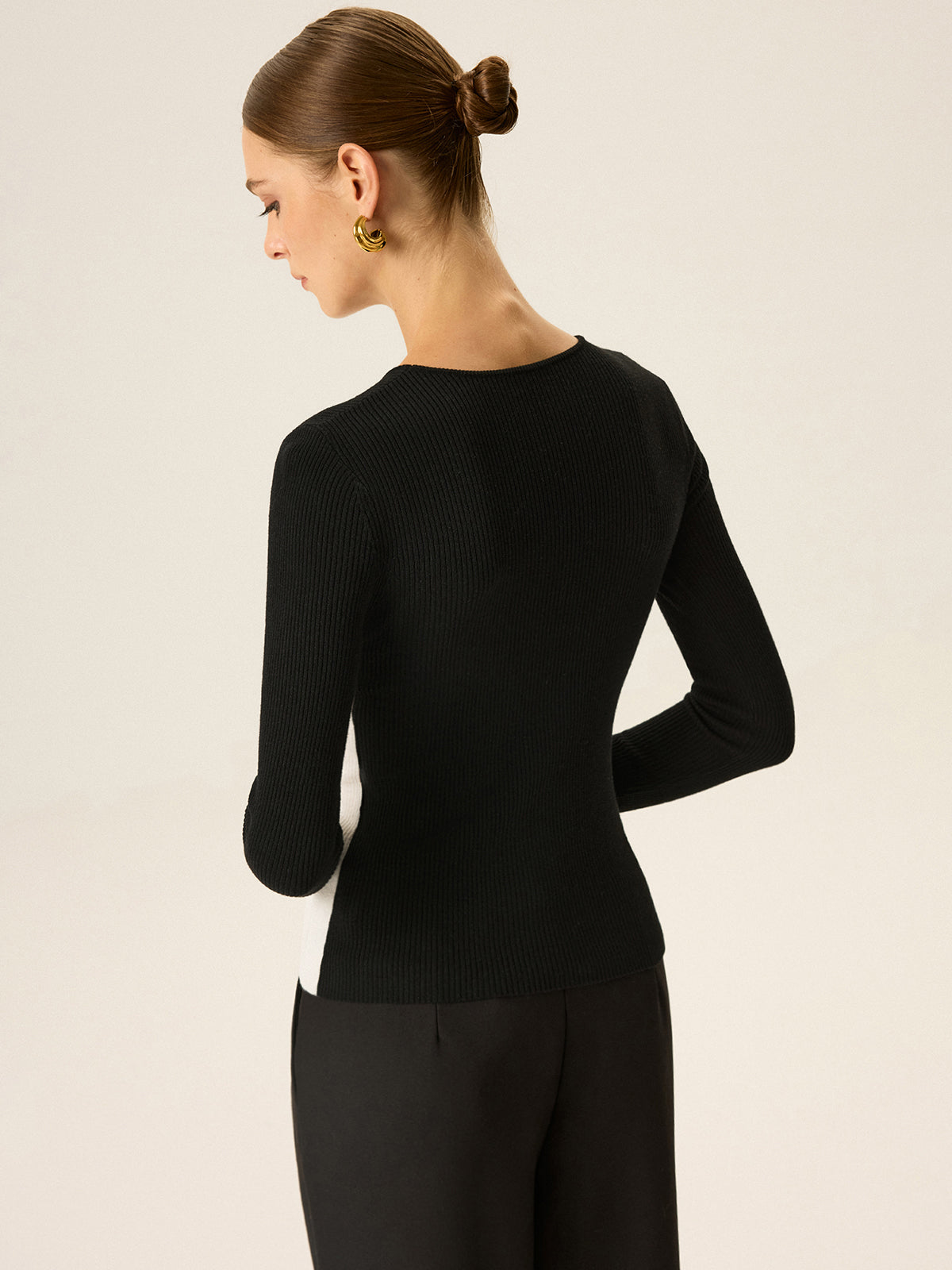 2 in 1 Color-Block Asymmetric Ribbed Knit Top