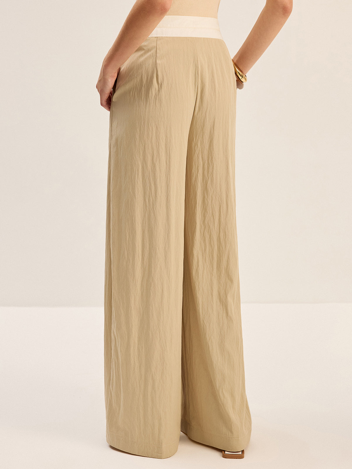 Contrast Waistband Wide-Leg Pants