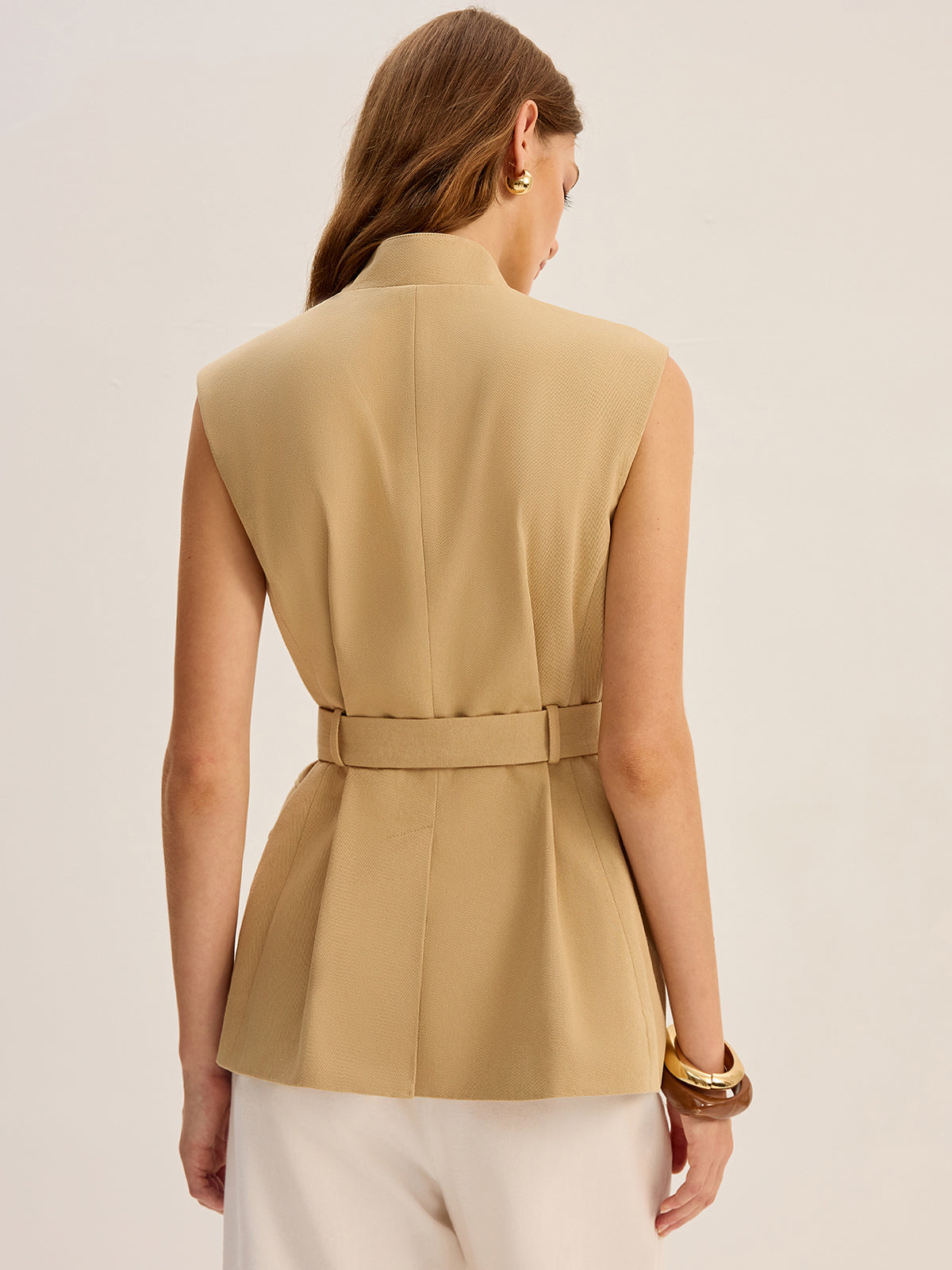 Belted Sleeveless Cargo Vest