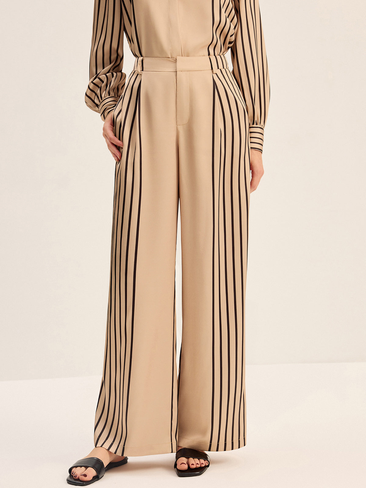Striped Shirt and Wide-Leg Pants Set
