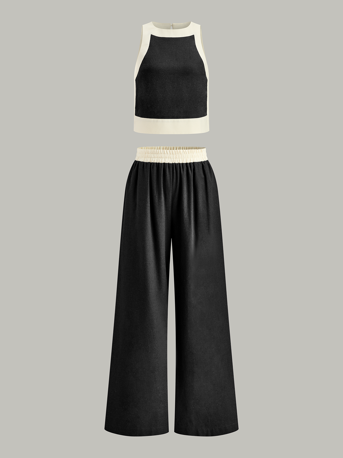 Contrast Trim Crop Top and Wide-Leg Pants Set