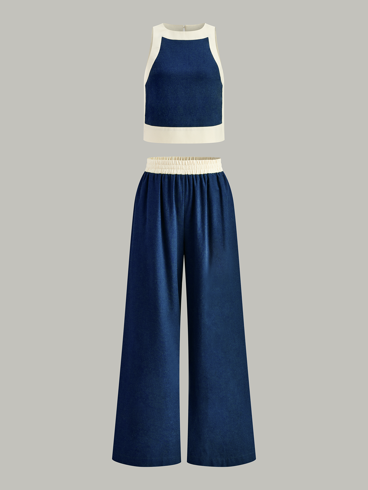 Contrast Trim Crop Top and Wide-Leg Pants Set