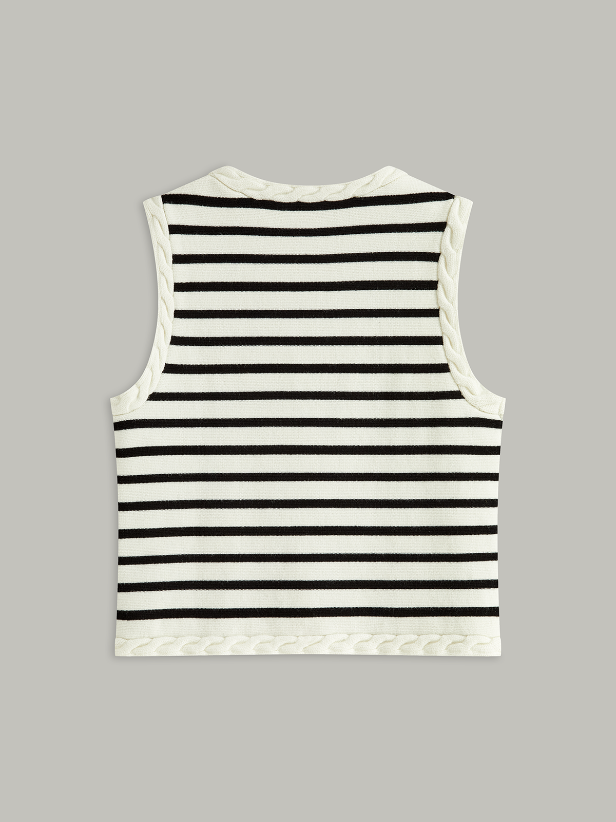 Cable Knit Trim Striped Vest