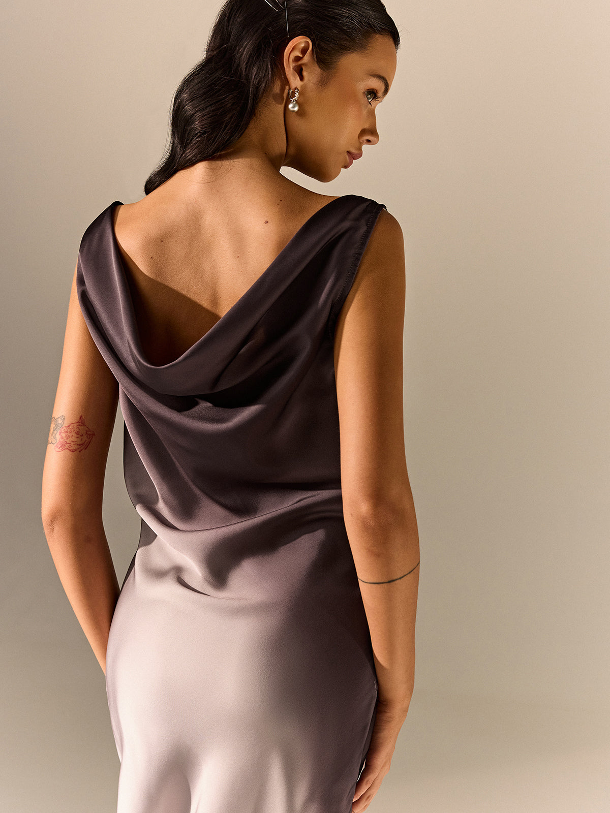 Ombre Satin Cowl Neck Maxi Dress