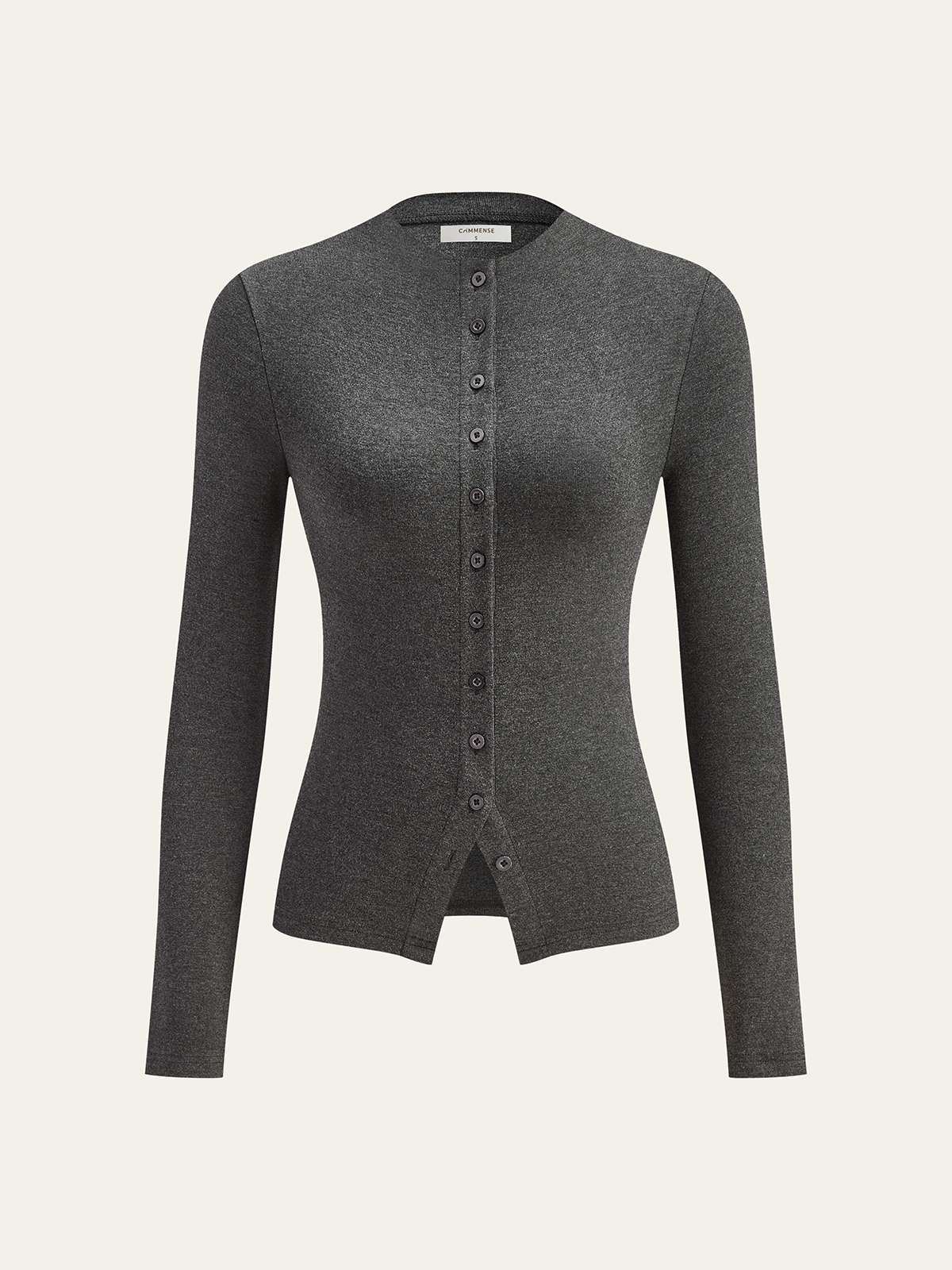 T-shirt à manches longues boutonné à col montant