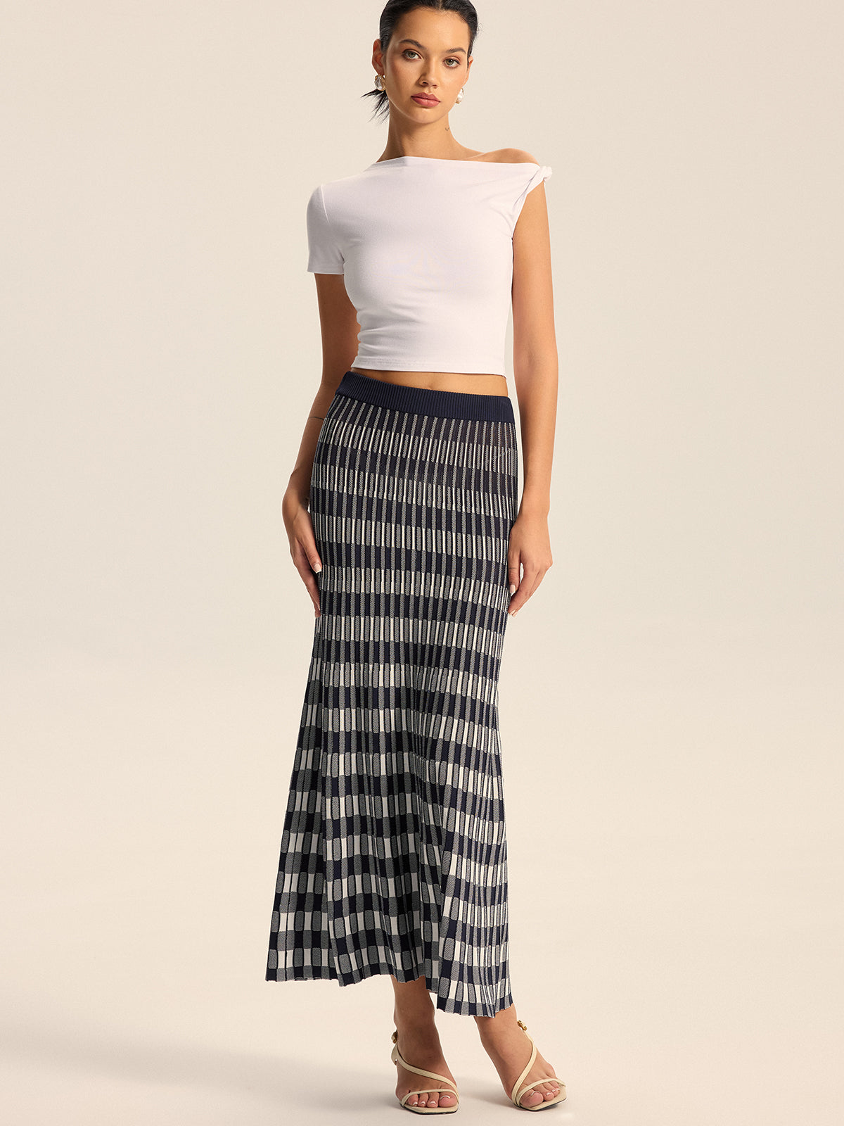 Checkered Knit Maxi Skirt