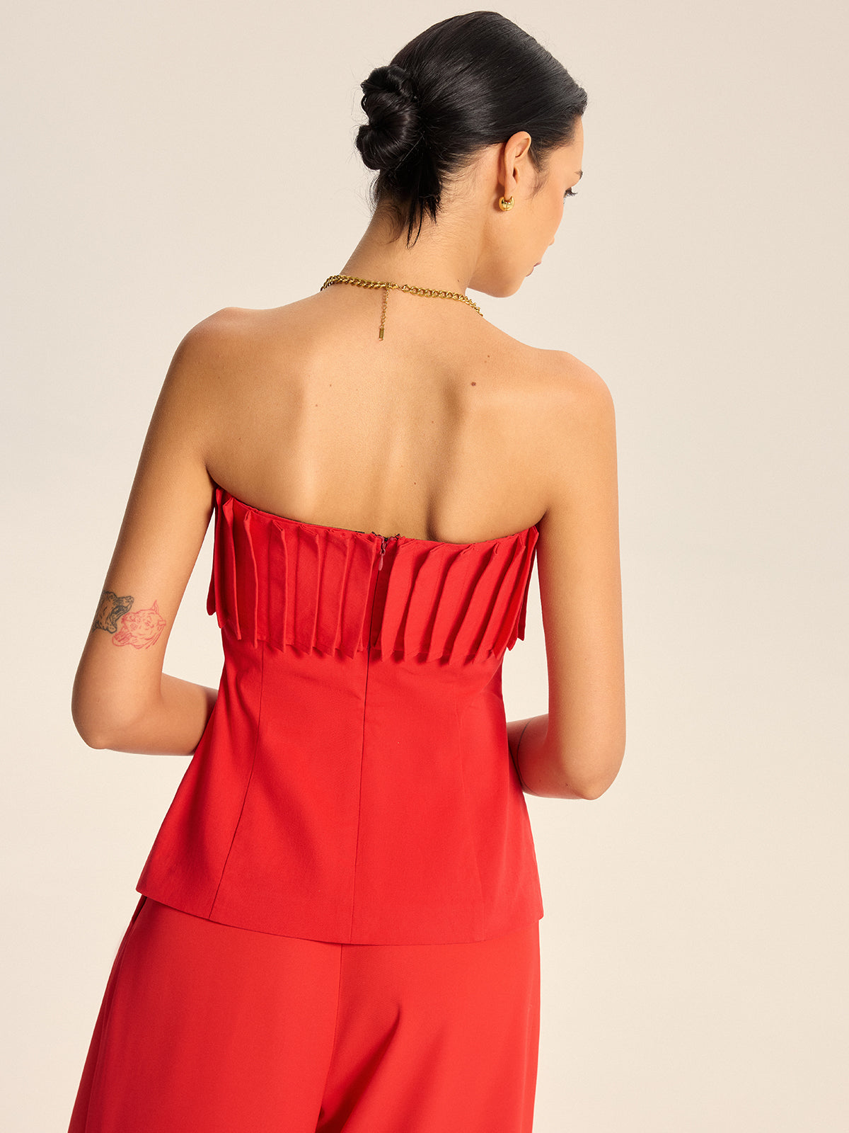 Cotton Blend Strapless Pleated Top