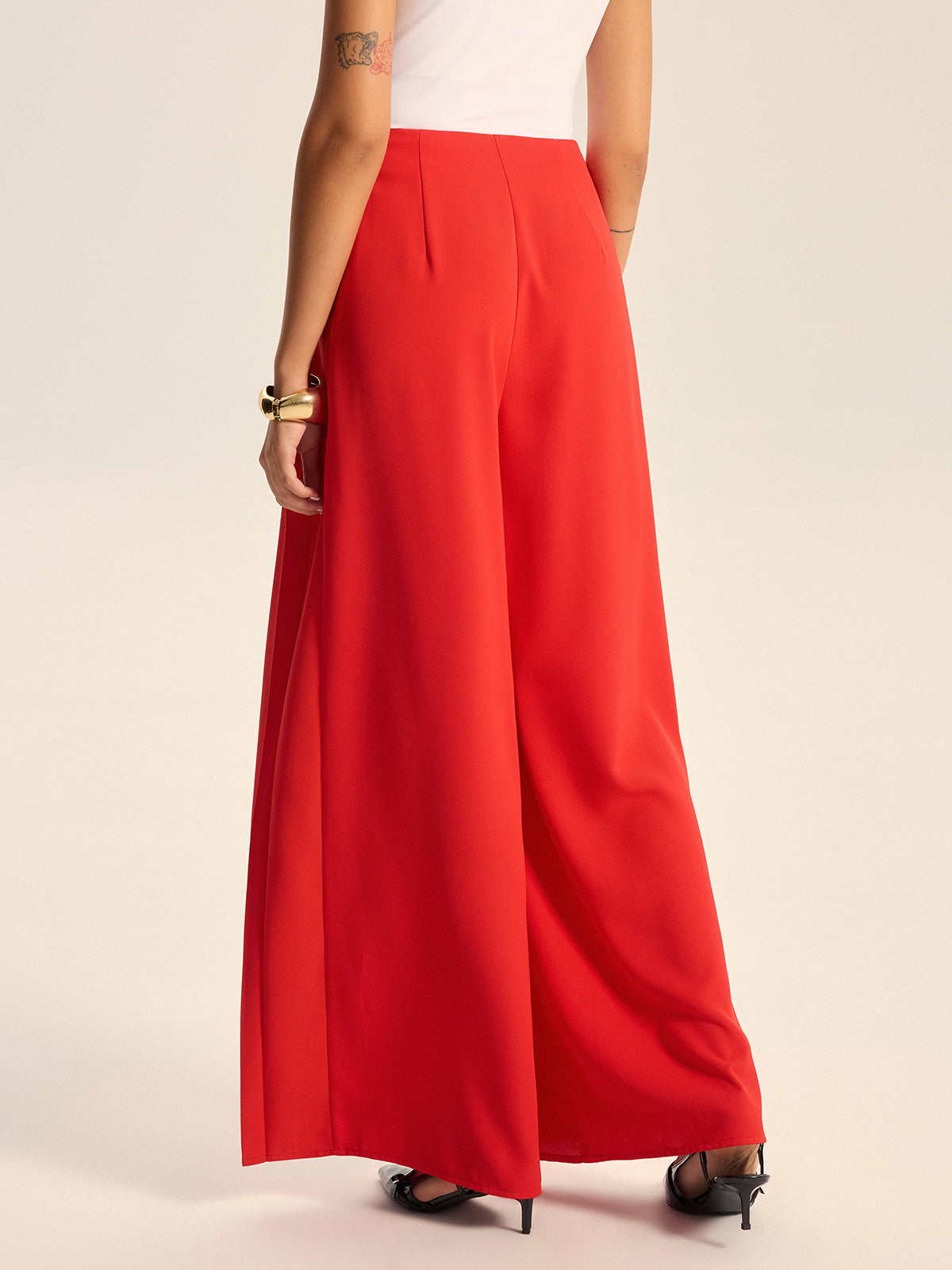 Mid-Waist Pleated Wide-Leg Pants