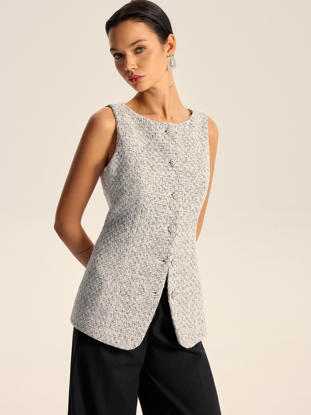 Textured Tweed Button Vest