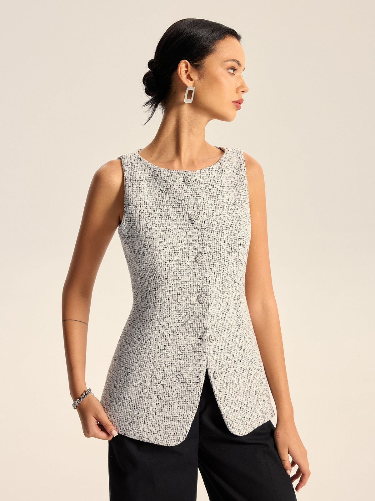 Textured Tweed Button Vest