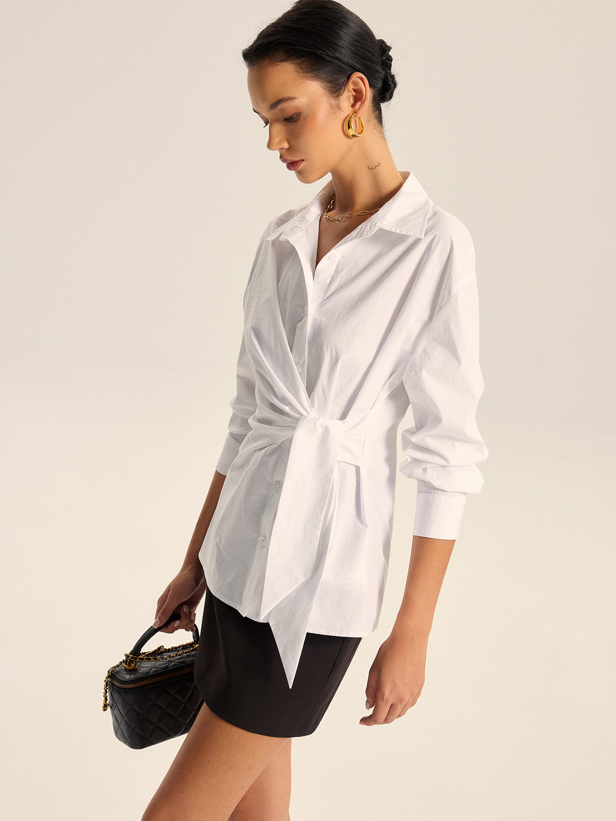 Chemise asymétrique en coton à nouer à la taille