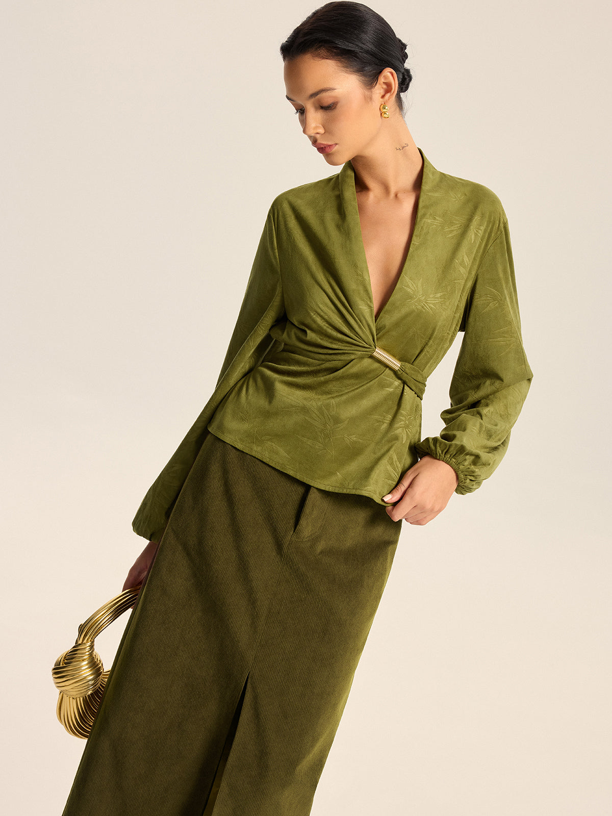 Textured Embossed Belted Wrap Top