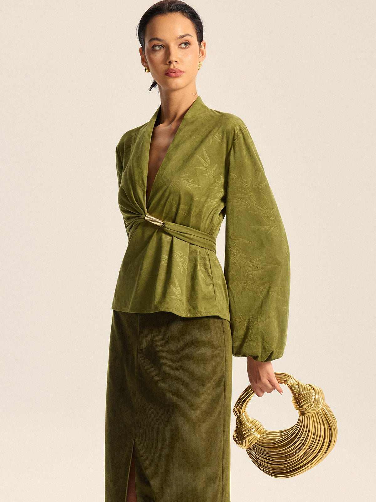 Textured Embossed Belted Wrap Top