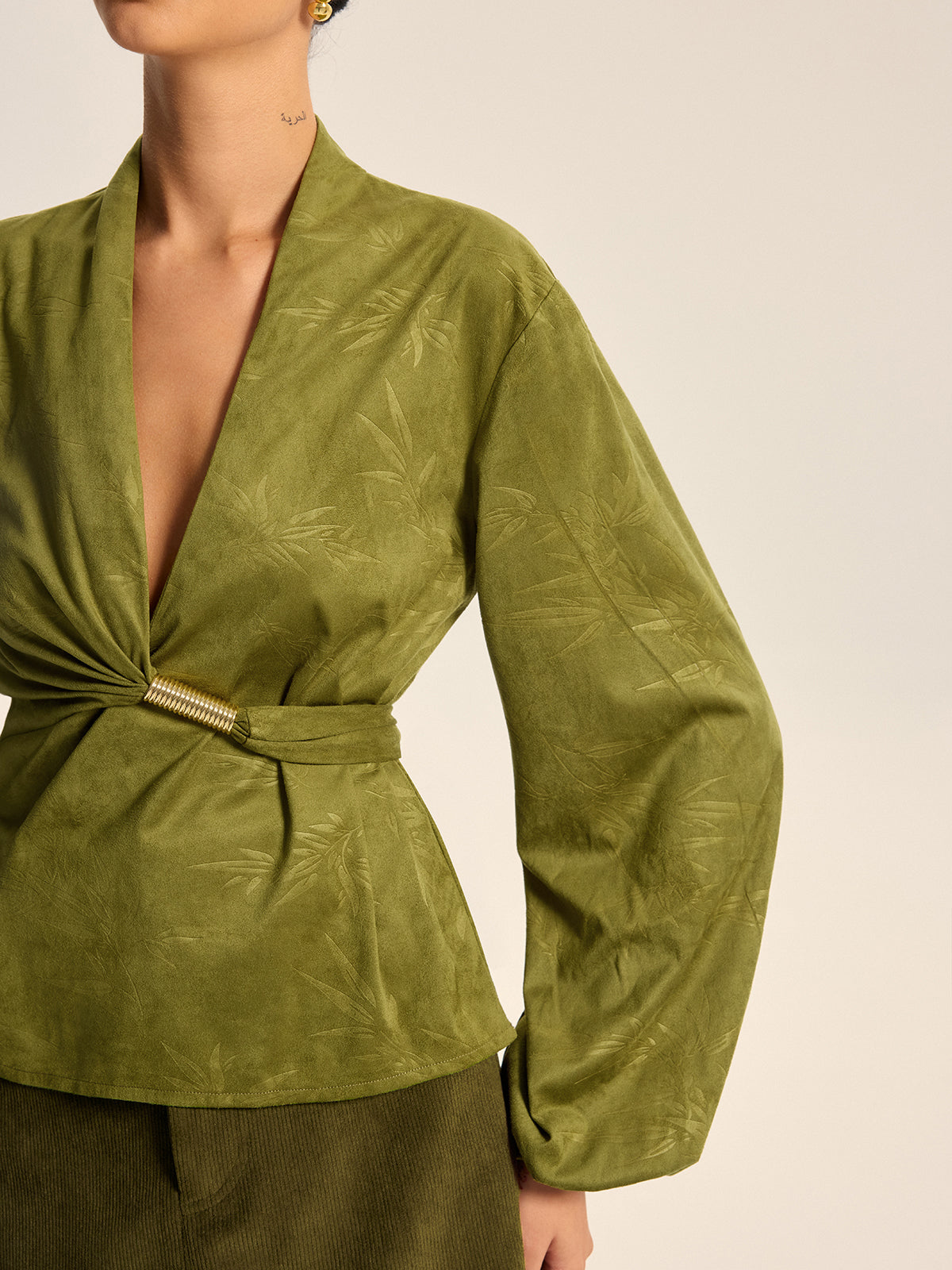 Textured Embossed Belted Wrap Top