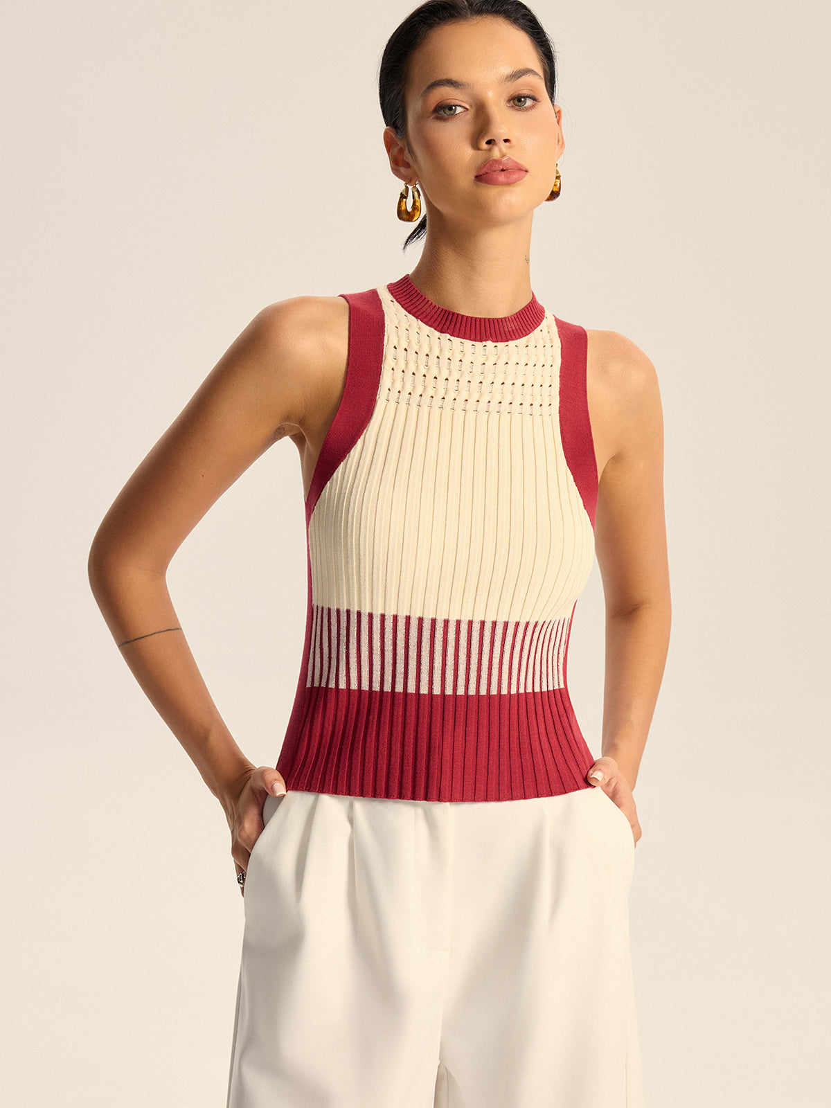 Color-Block Ribbed Knit Tank Top