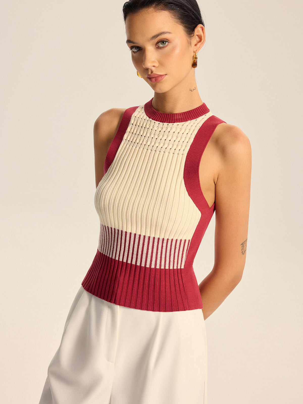 Color-Block Ribbed Knit Tank Top