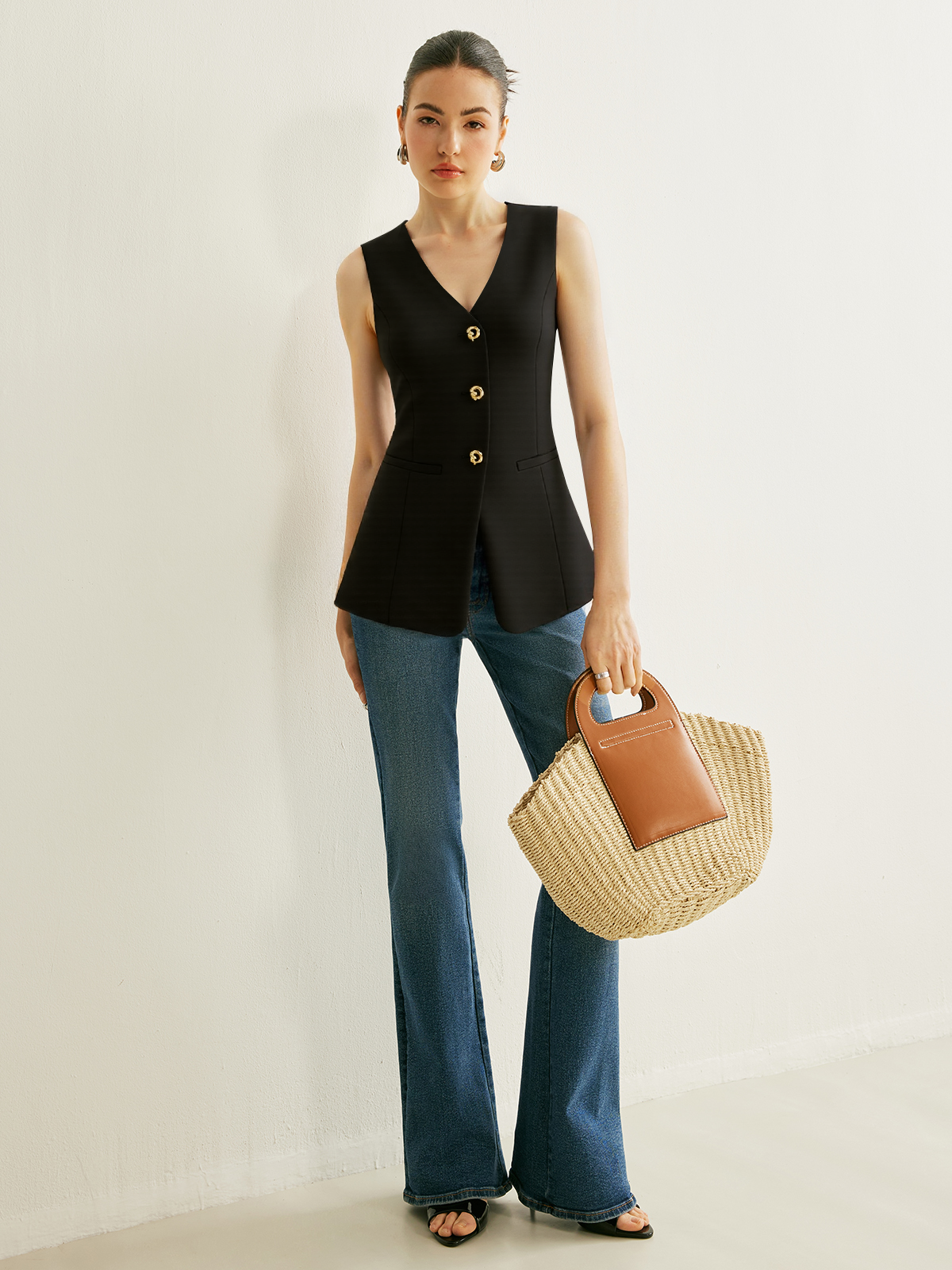 Metal Detail V-Neck Vest