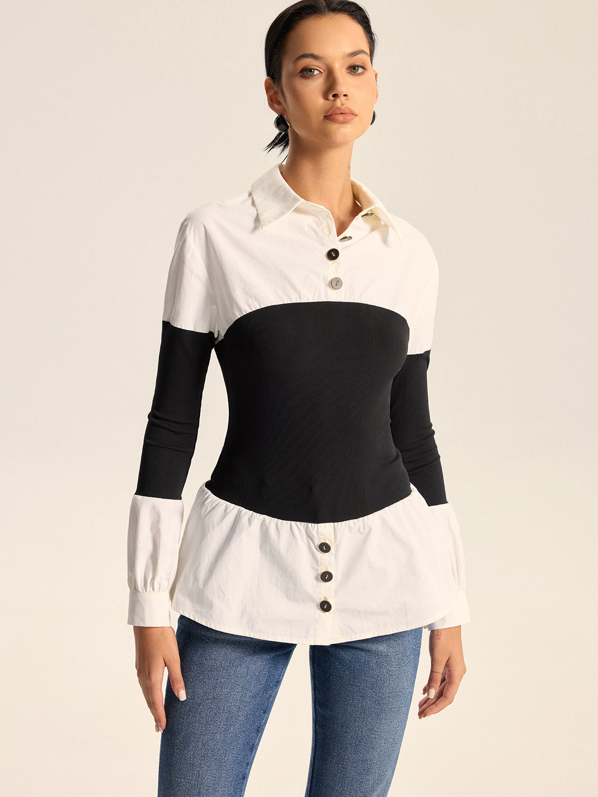 Chemise à boutons avec empiècements contrastants