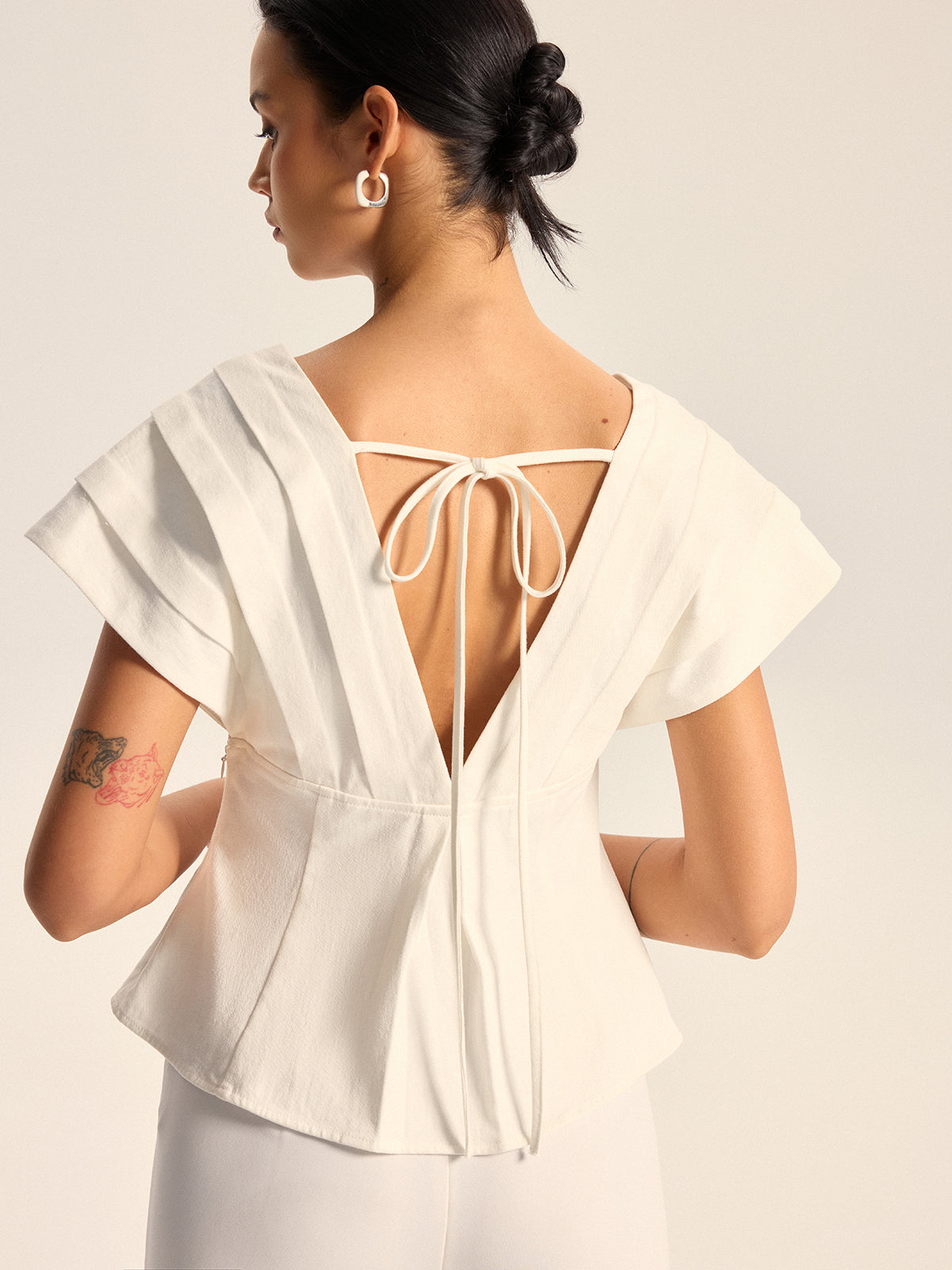 V-Neck Cap Sleeve Peplum Top