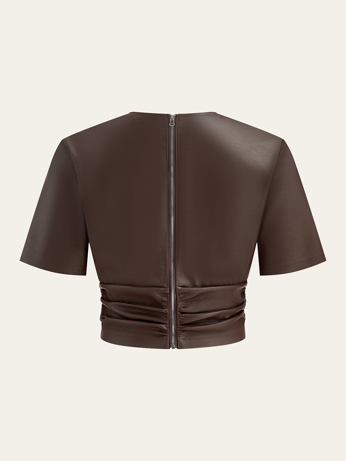 Back Zipper PU Leather Twist T-Shirt