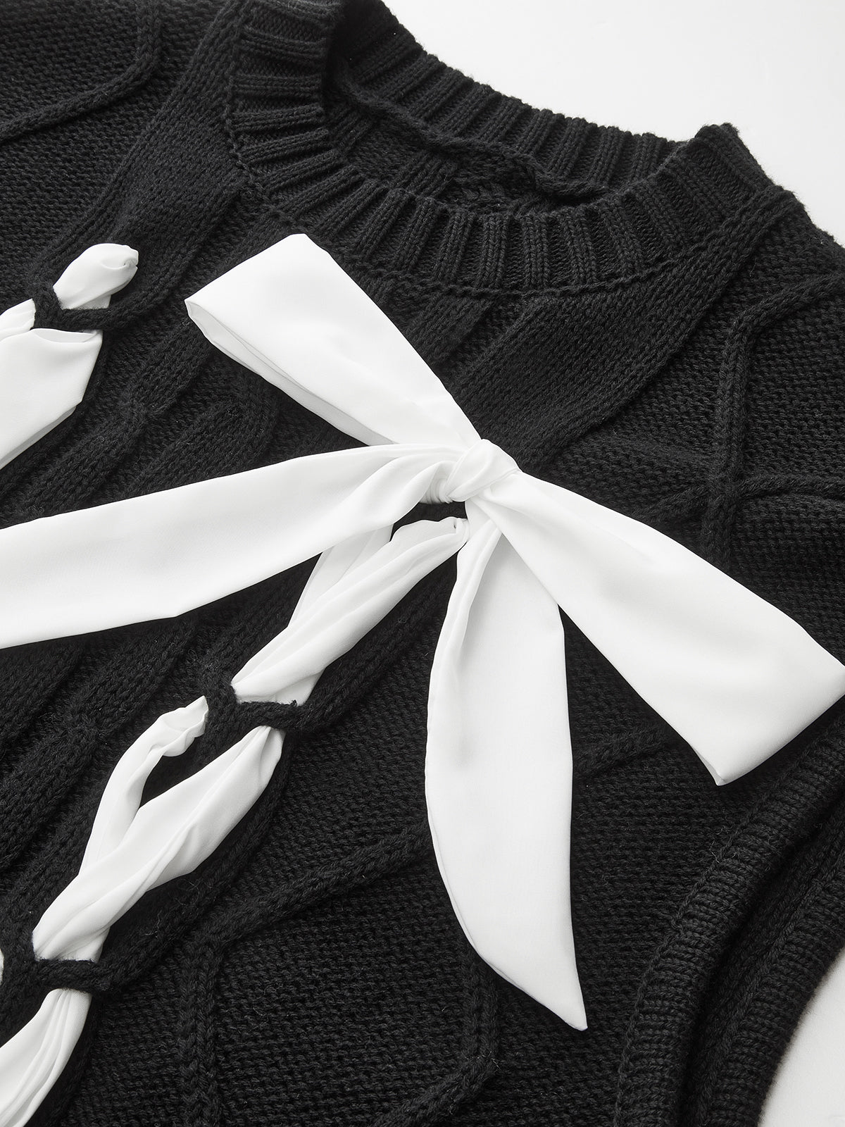 Cable-Knit Bow Cap Sleeve Vest