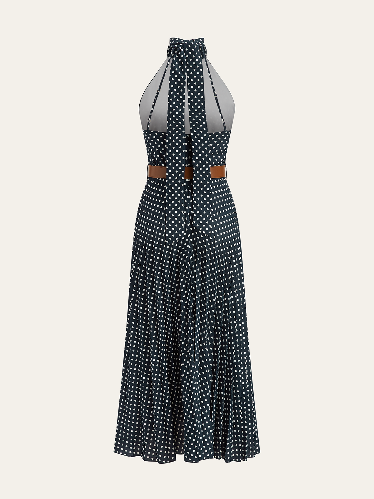 Robe midi à pois et à bretelles licou avec ceinture