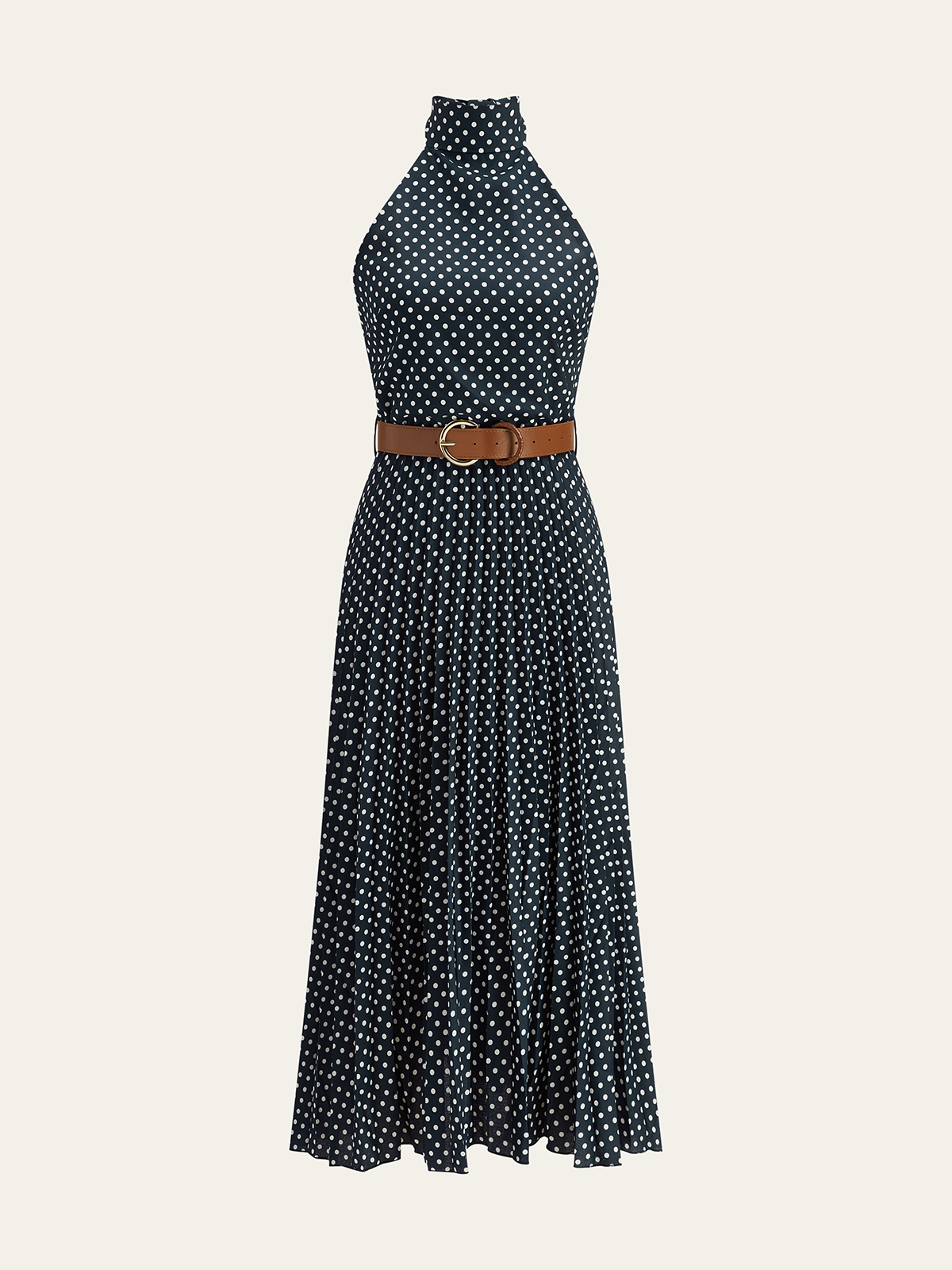 Robe midi à pois et à bretelles licou avec ceinture