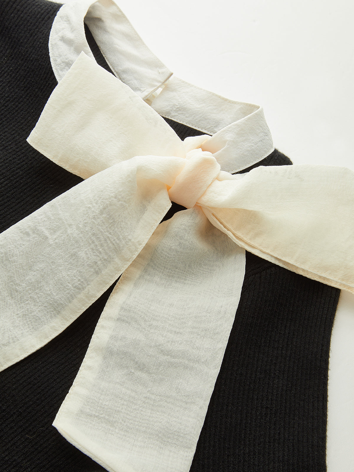 Bow Ribbed Flared Cuff Sweater