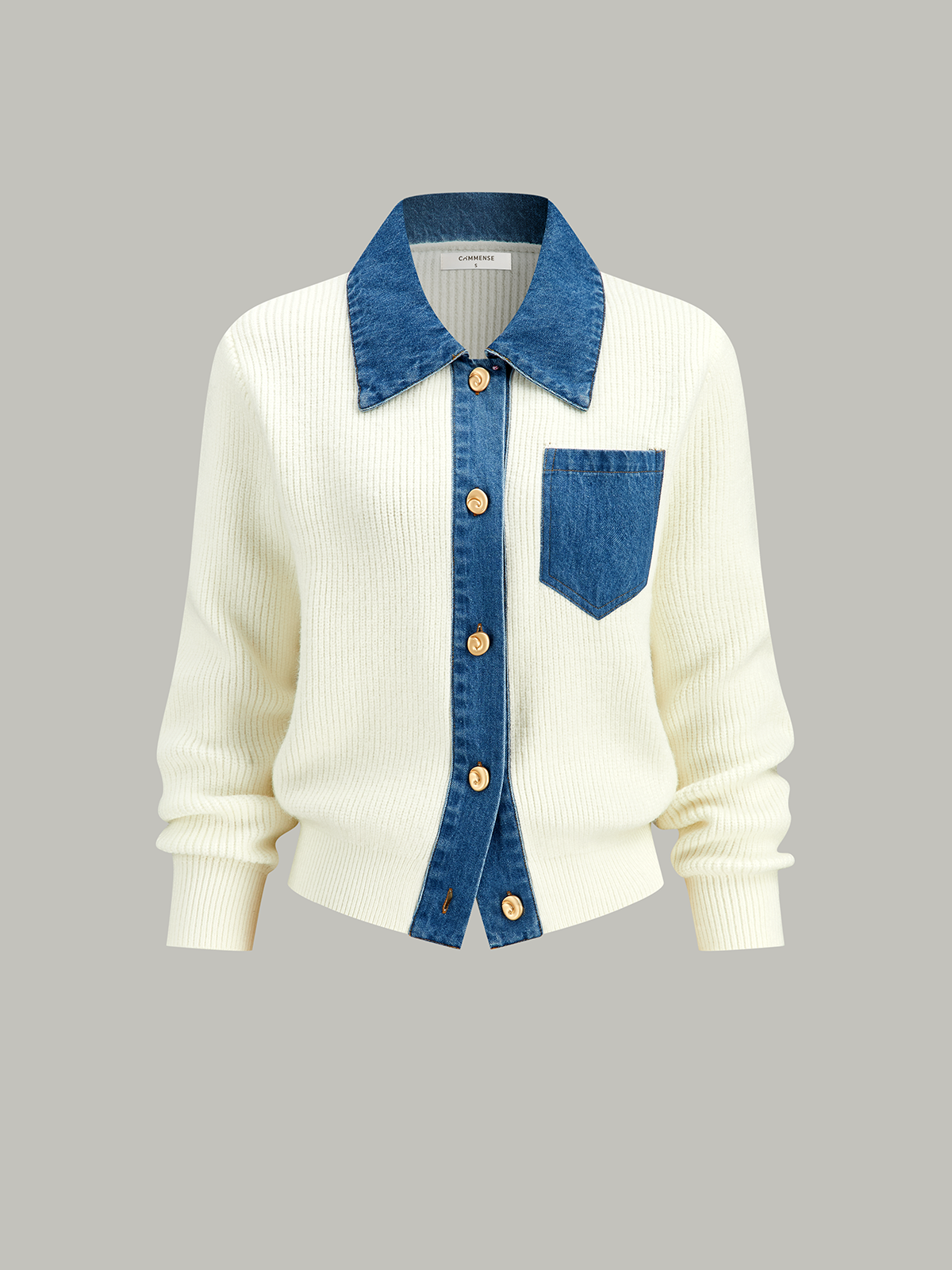 Denim Trim Button Knit Cardigan