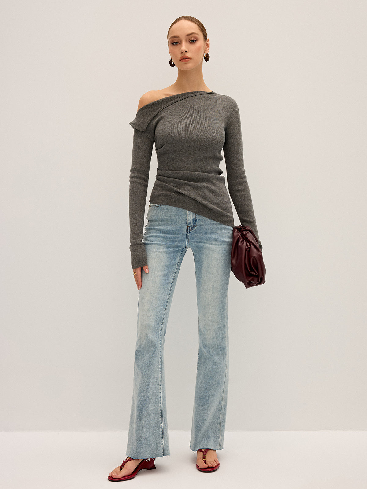 Geripptes One-Shoulder-Stricktop