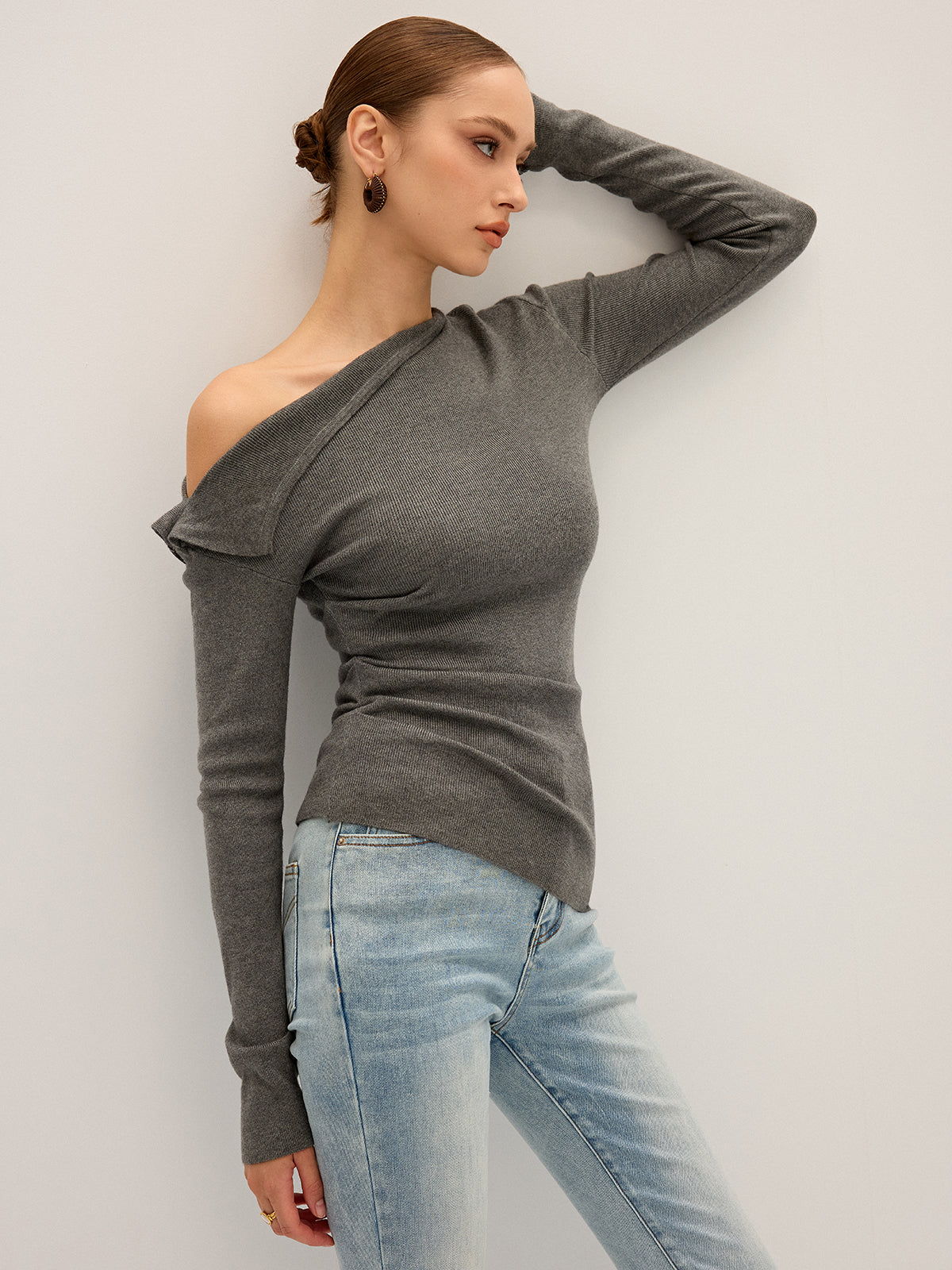 One Shoulder Ribbed Knit Top