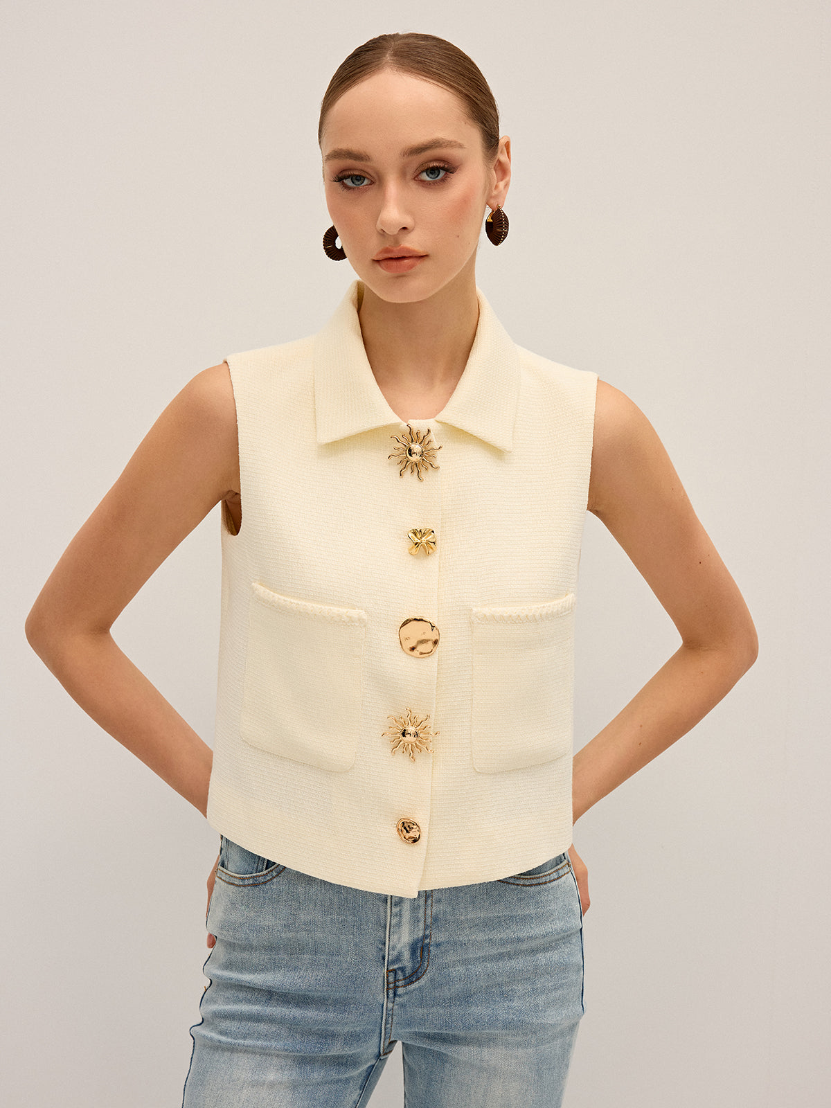 Irregular Metal Button Sleeveless Vest