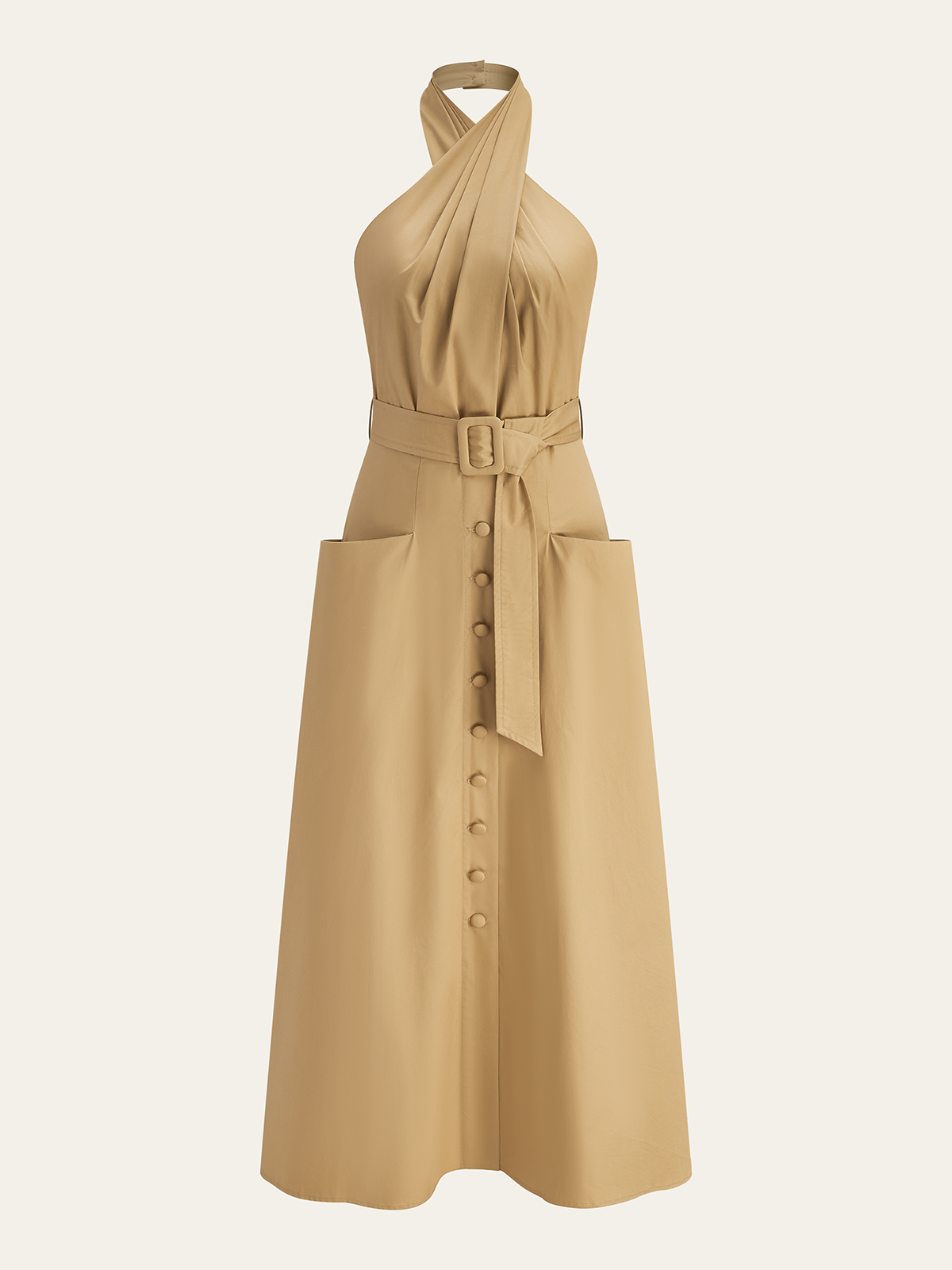 Robe midi plissée en coton à dos nu avec ceinture