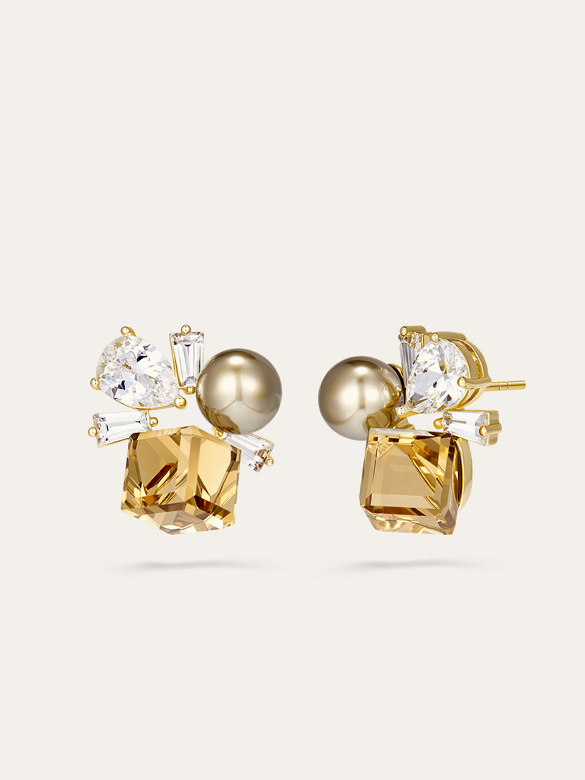 Crystal and Pearl Cluster Earrings