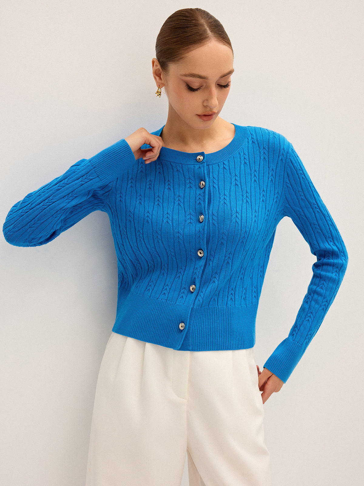 Cable Knit Wool Blend Cardigan