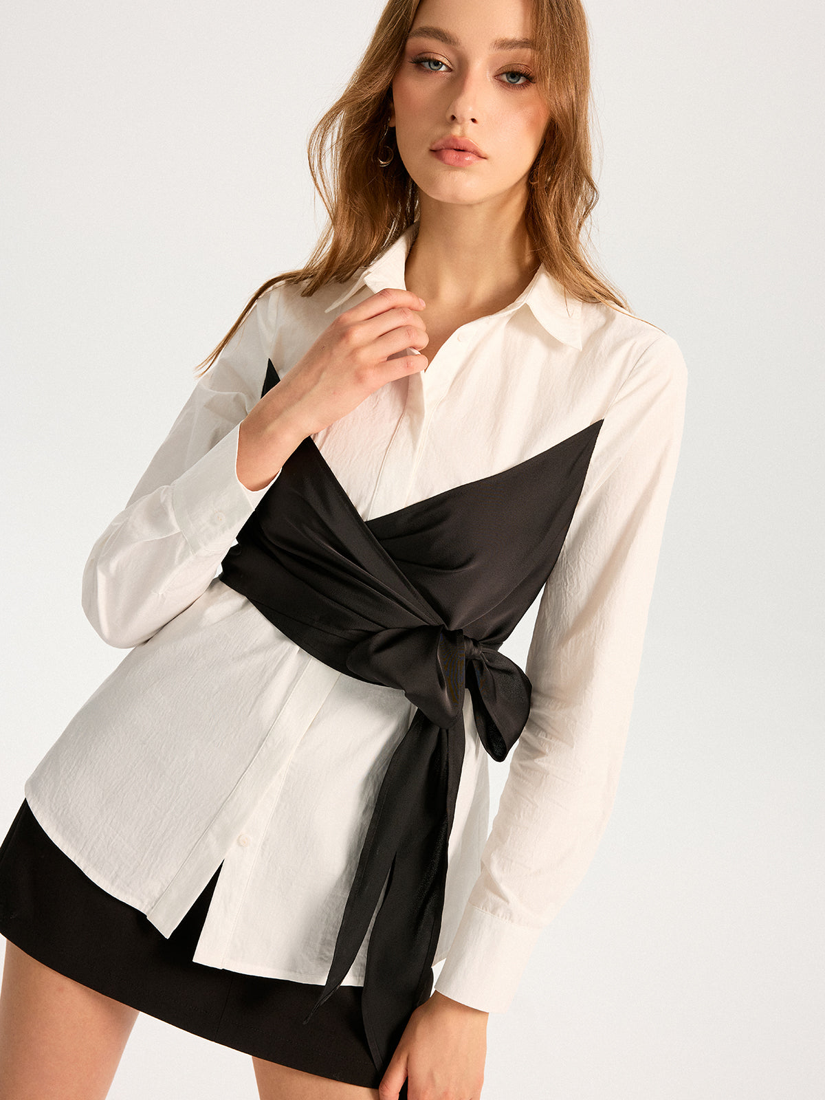 Chemise 2 en 1 en mélange de coton avec ceinture