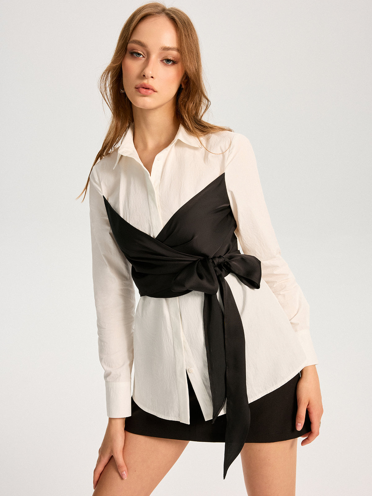 Chemise 2 en 1 en mélange de coton avec ceinture