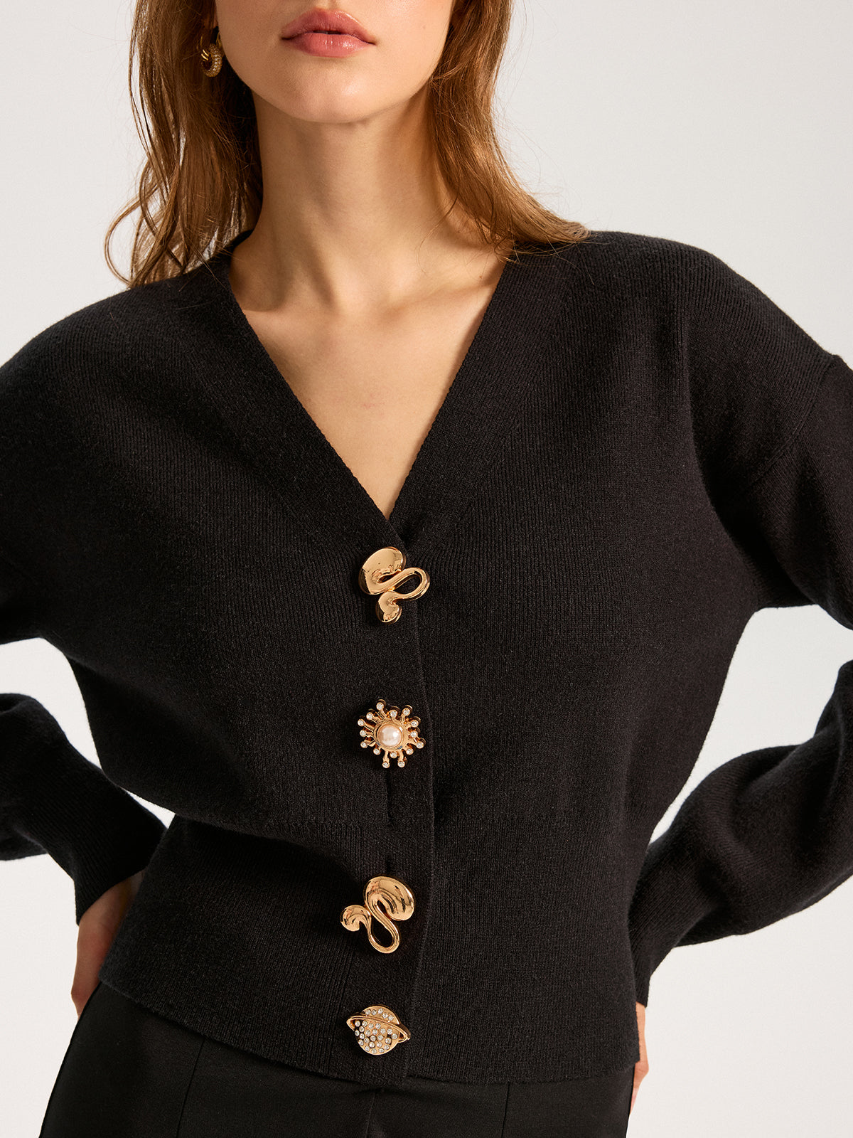 Wool Blend Metal Detail Knit Top