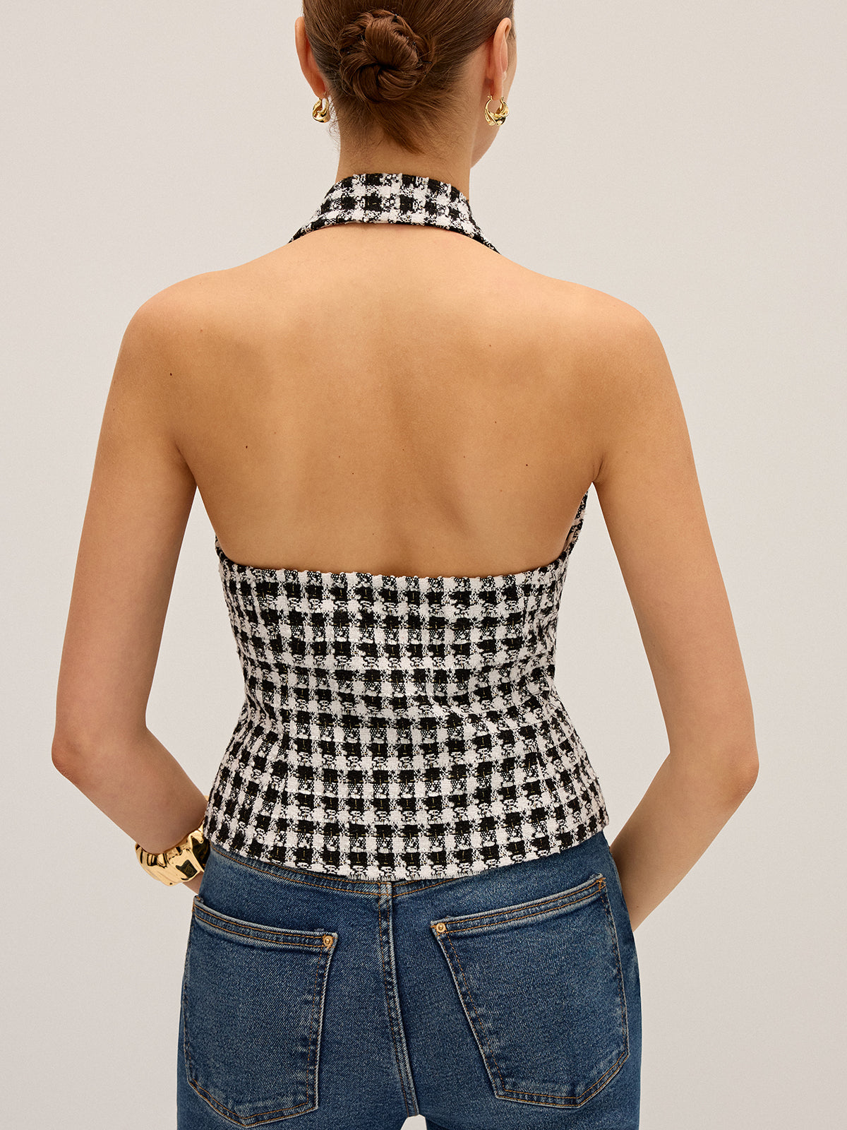 Gilet à carreaux à col bénitier